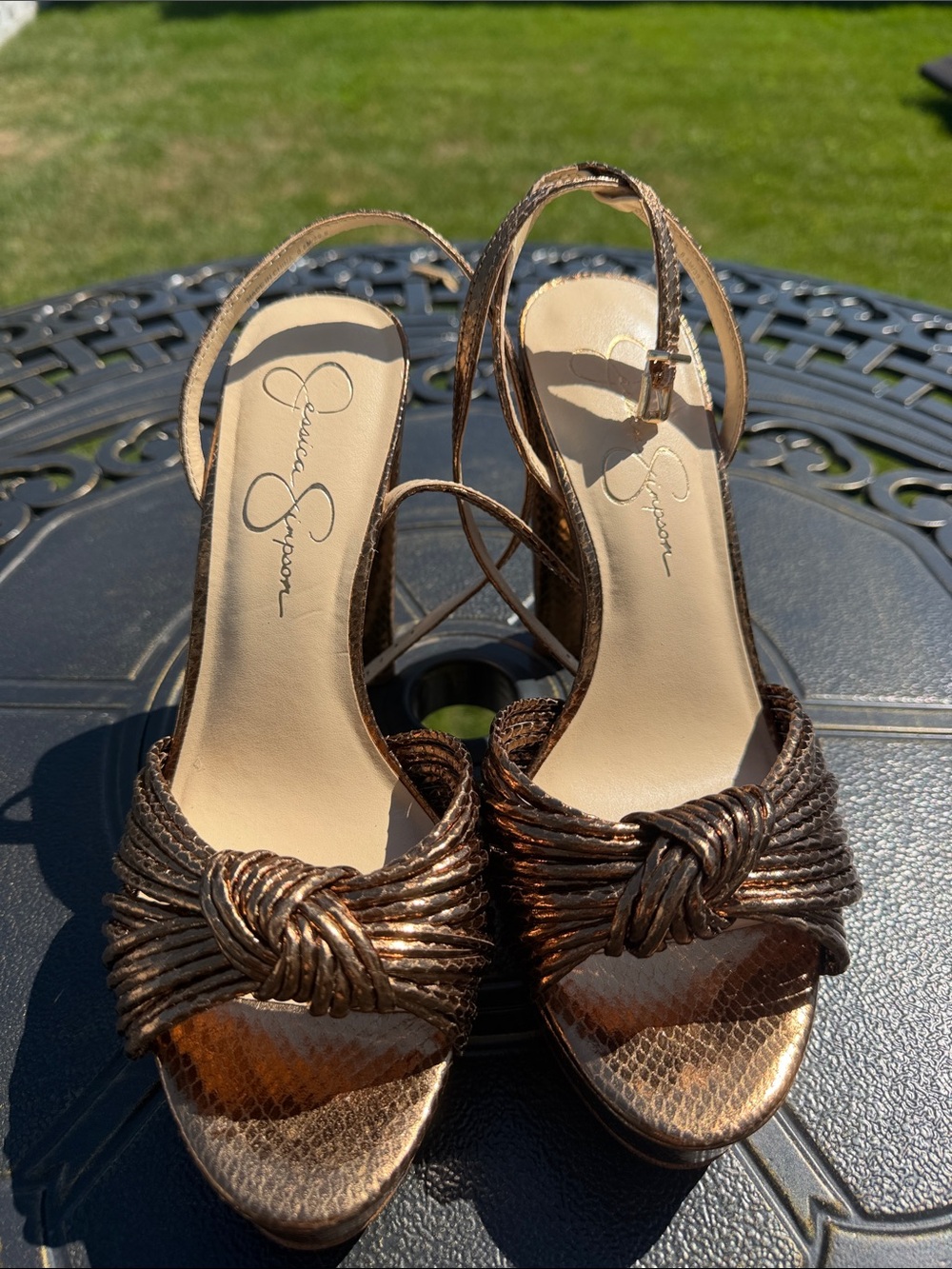 Jessica Simpson Metallic Copper Knot Slingback Heels
